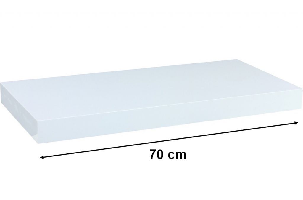 Nástěnná polička s levitujícím efektem lesklá bílá, 70 cm