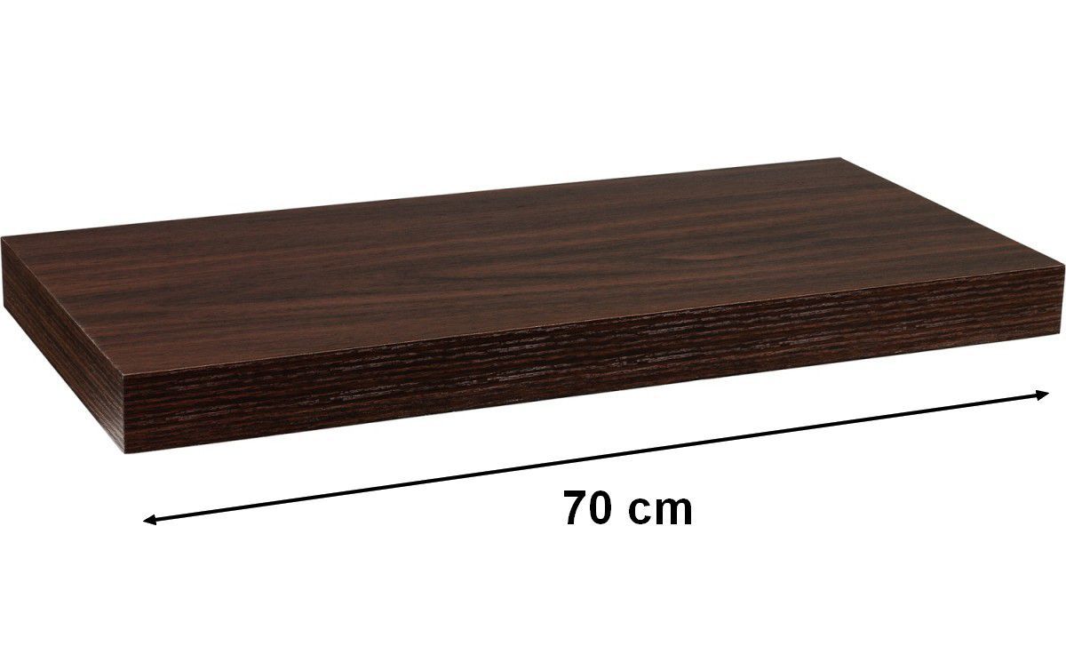 Nástěnná polička s levitujícím efektem, tmavý dřevodekor, 70 cm