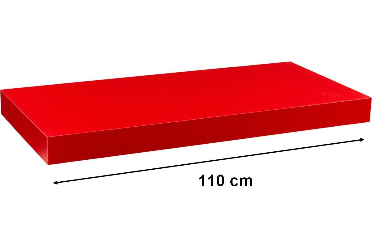 Nástěnná polička s levitujícím efektem červená, 110 cm