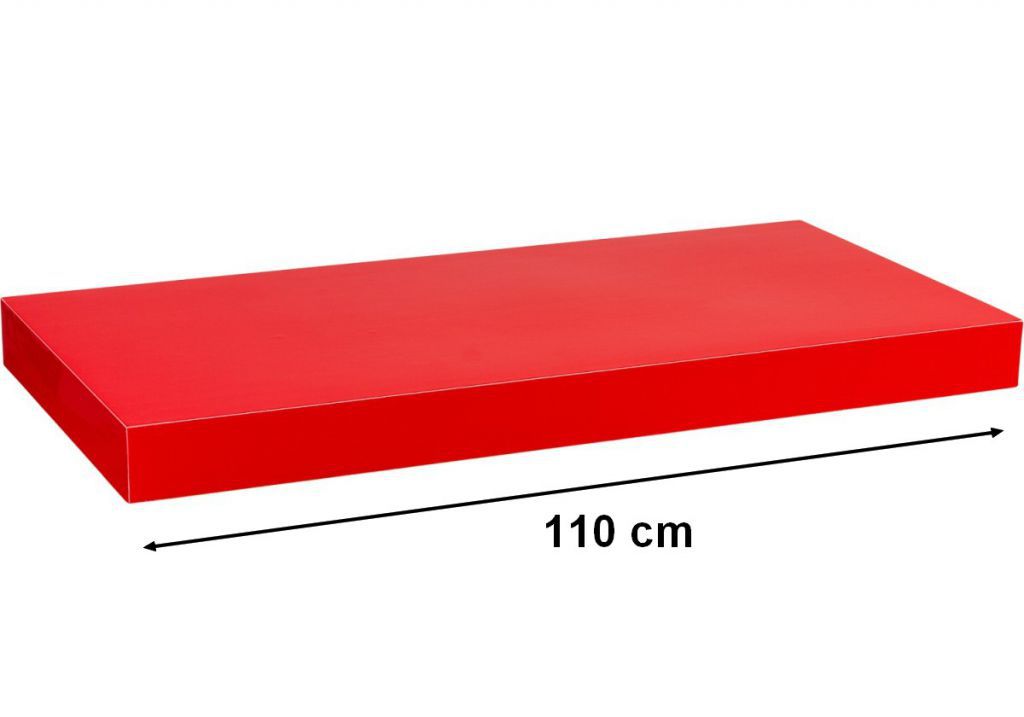Nástěnná polička s levitujícím efektem lesklá červená, 110 cm