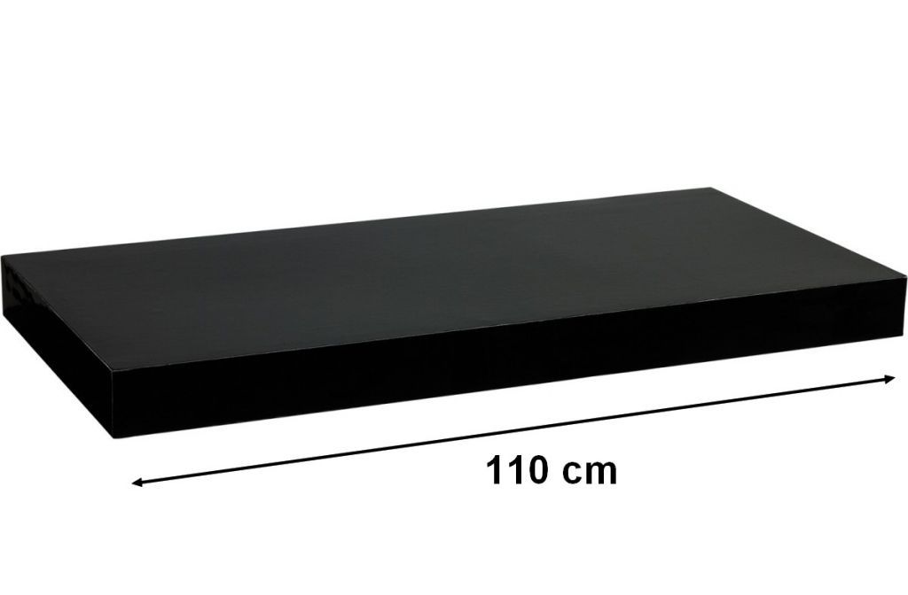 Nástěnná polička s levitujícím efektem lesklá černá, 110 cm