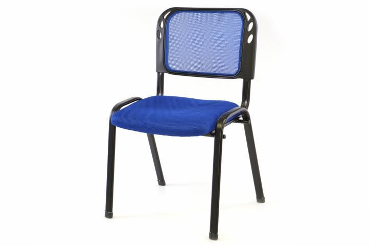 Kovová stohovatelná židle s textilním polstrováním, modrá