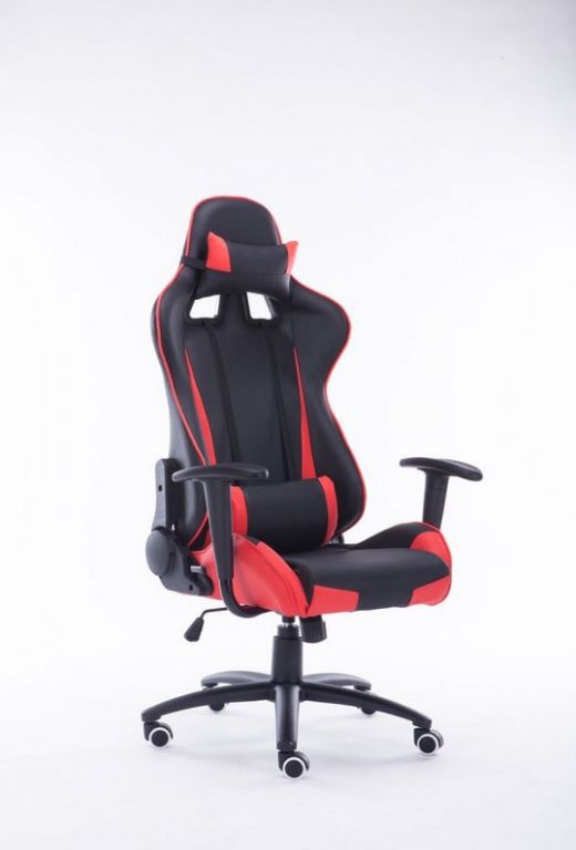 Otočná kancelářská židle s bederním a hlavovým polštářkem, červená /černá