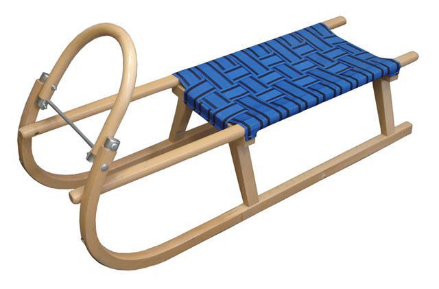 Dřevěné sáňky s kovovými lyžinami 110 cm, modré
