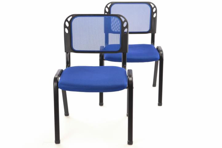 2 ks kovová stohovatelná židle s polstrovaným sedákem, modrá