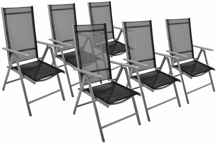 6 ks skládací zahradní židle s textilním sedákem a opěradlem, černá