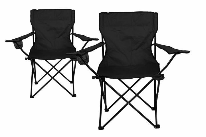 2 ks kovová skládací židle s textilní výplní, s područkami, černá