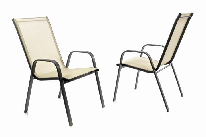 2 ks venkovní židle s prodyšným polstrováním, stohovatelná, krémová