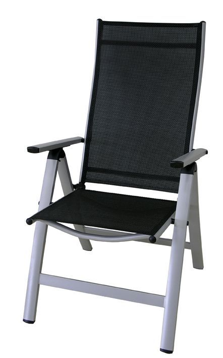 Kvalitní polohovací venkovní židle, hliníkový rám, stříbrná / černá