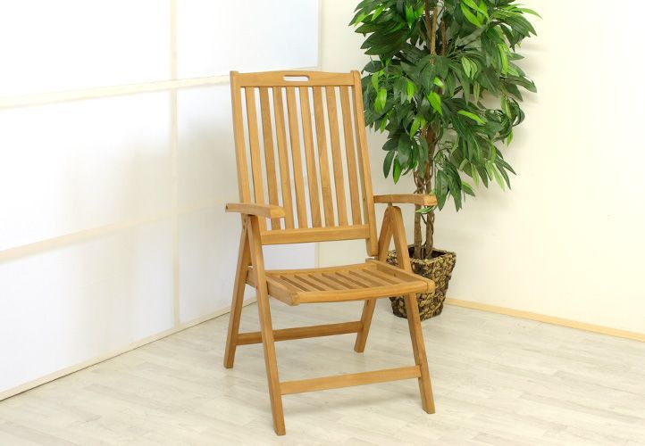 Masivní dřevěná skládací židle z teakového dřeva, s područkami