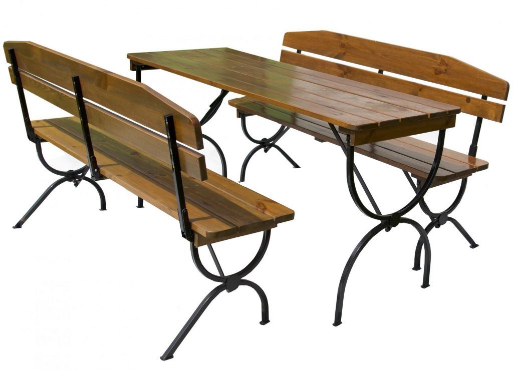Skládací romantický venkovní nábytek stůl + lavice, kov / dřevo
