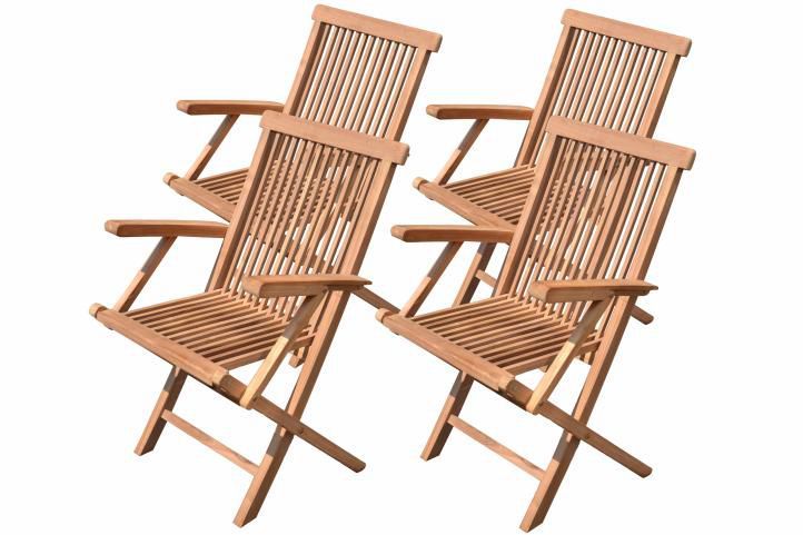 4 ks masivní skládací dřevěná židle s područkami, teakové dřevo
