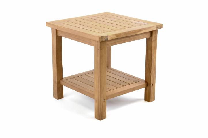 Menší masivní dřevěný odkládací stolek na terasu / balkon, 50x50 cm