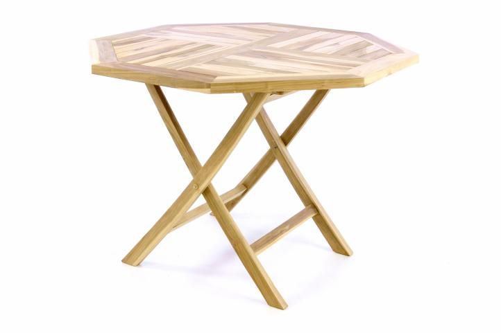 Skládací osmiúhelníkový stůl z masivního dřeva- teak, průměr 100 cm