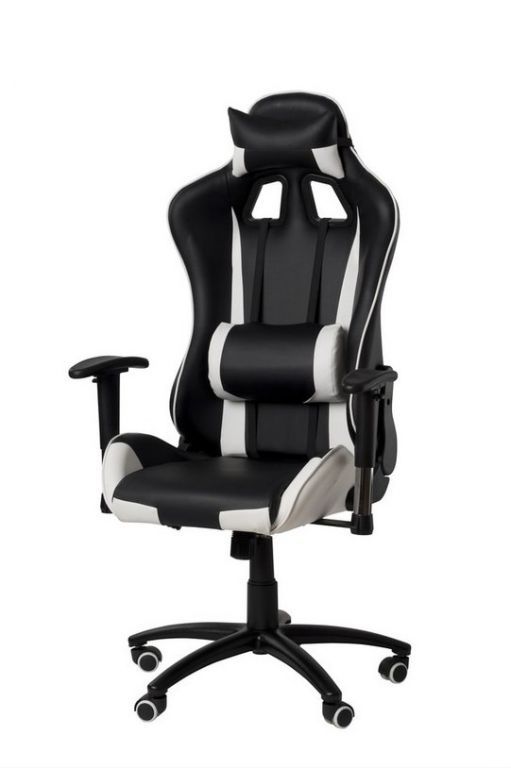 Luxusní kancelářská židle se 2 polštářky- bederním, pod hlavu, černá / bílá