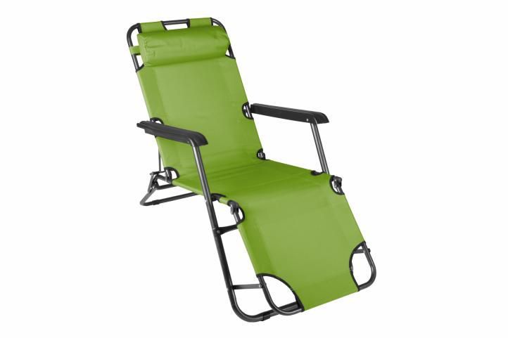 Kovová skládací zahradní židle / lehátko, textilní potah, zelená
