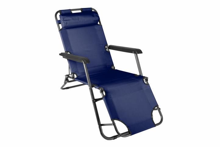 Kovová skládací zahradní židle / lehátko, textilní potah, modrá