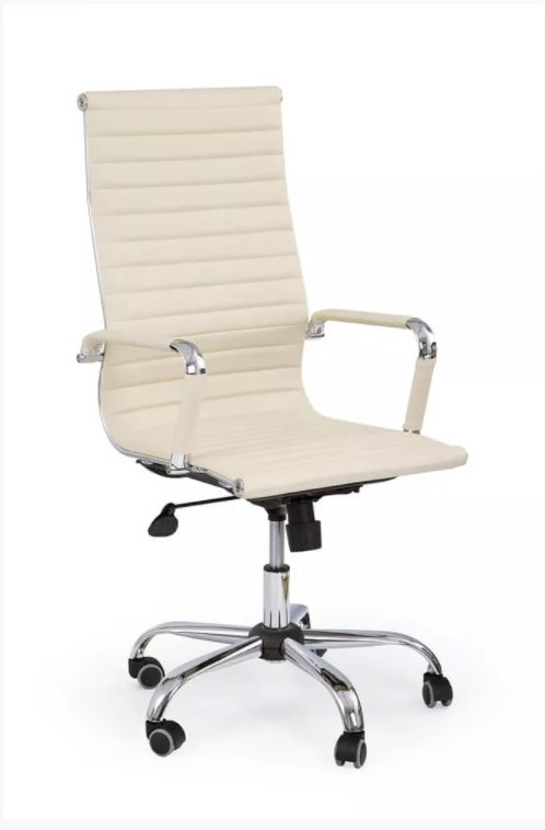 Elegantní otočná židle na kolečkách, béžová / chrom, eko-kůže