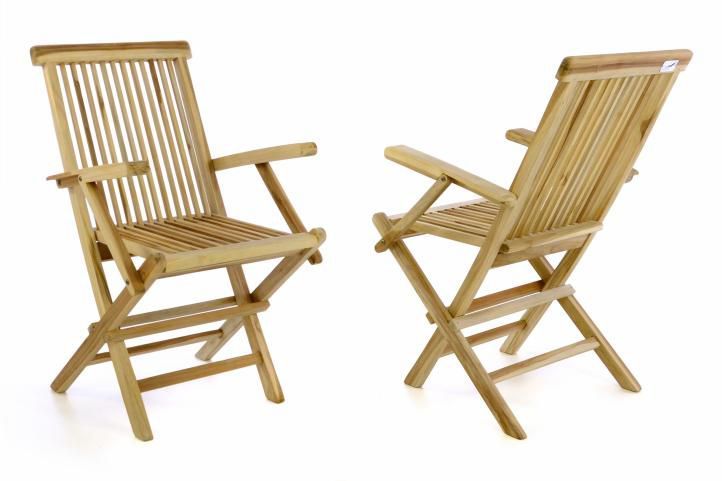 2 ks pevná dřevěná venkovní židle na zahradu / terasu, teakové dřevo, skládací