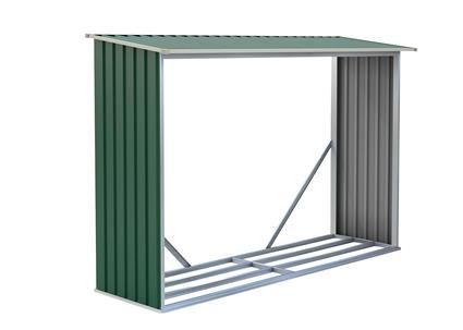 Kovový přístřešek na dřevo ke stěně / k plotu, zelený, 242x160x75 cm