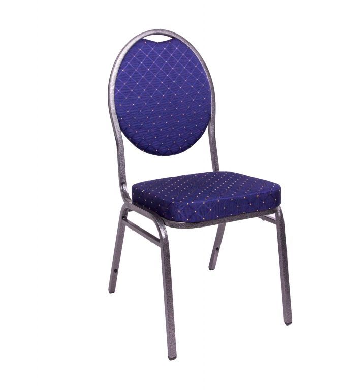 Pevná kongresová interiérová židle, kov / textilní polstrování, nosnost 140 kg, modrá