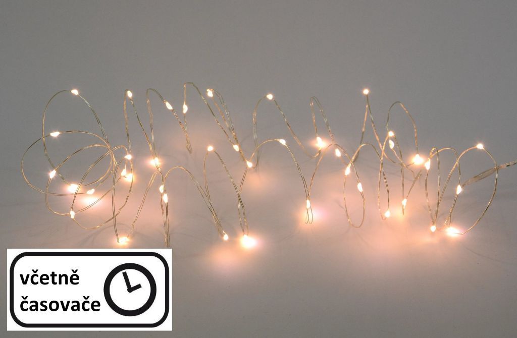 Vánoční řetěz s mikro LED diodami, interiérový, na baterie, teple bílý, 80 LED, 7,9 m