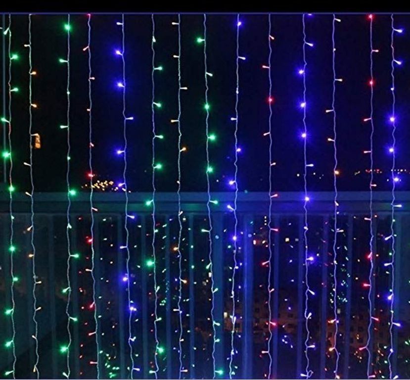 Vánoční světelný závěs z LED diod venkovní / vnitřní, 8 funkcí, barevný, 230 V, 3x6 m