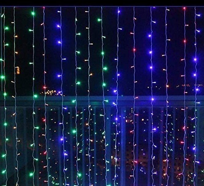 Vánoční světelný závěs z LED diod venkovní / vnitřní, 8 funkcí, barevný, 230 V, 3x3 m