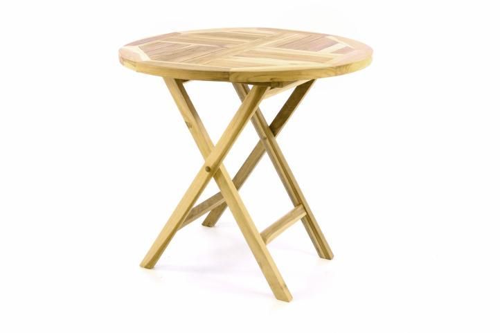 Sklopný kulatý balkonový stolek z masivního teakového dřeva, průměr 80 cm