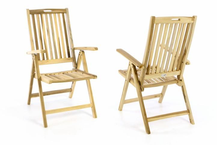 2 ks skládací teaková dřevěná židle s područkami, nastavitelné opěradlo