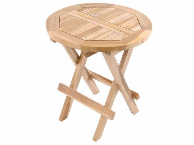 Menší dřevěný kulatý skládací stolek venkovní / vnitřní, teakové dřevo, průměr 40 cm