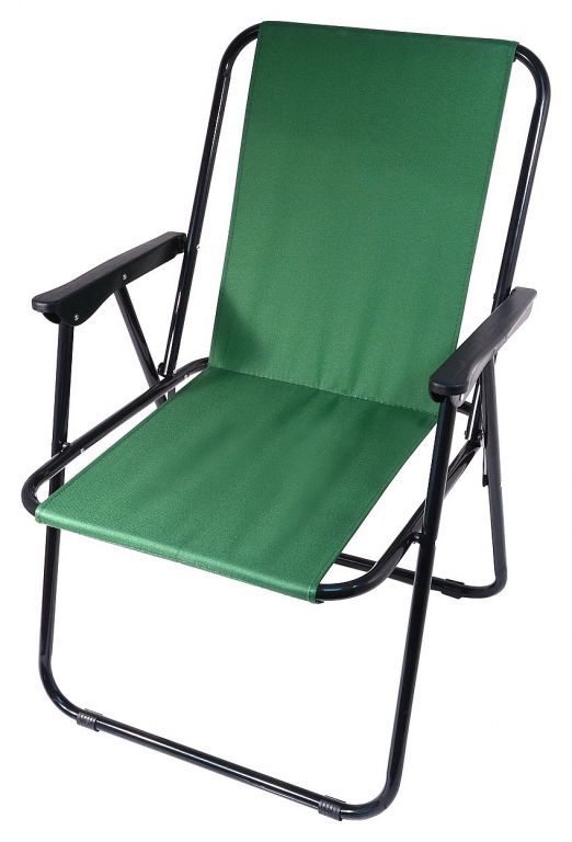 Přenosná skládací židle s textilním potahem a ocelovým rámem, zelená