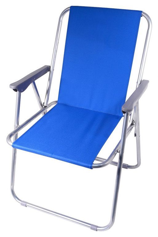 Přenosná skládací židle s textilním potahem a ocelovým rámem, modrá