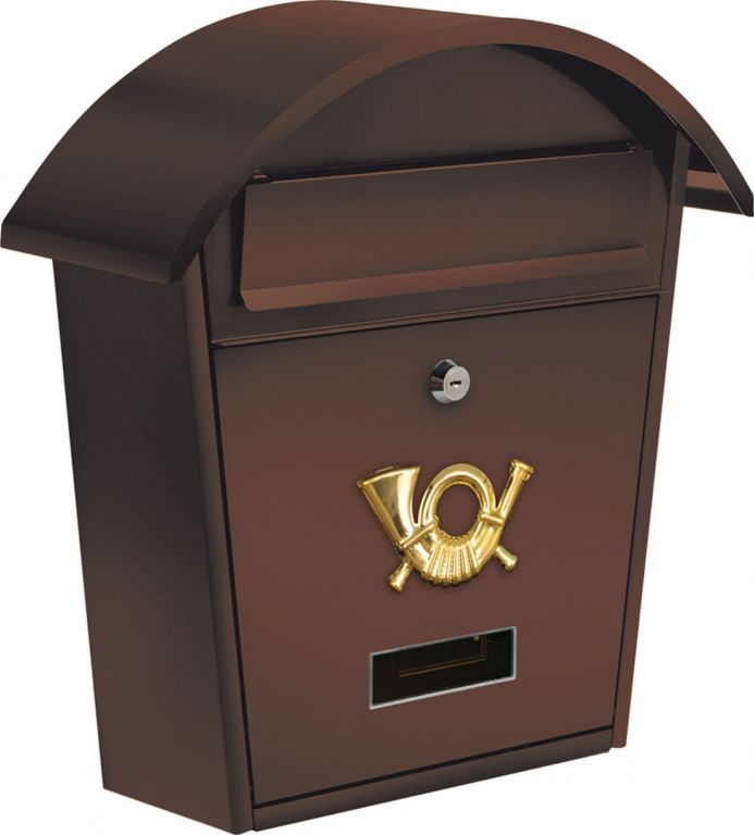 Domovní poštovní schránka nástěnná, galvanizace + práškový lak, oblá stříška, hnědá, 38x32x10,5cm