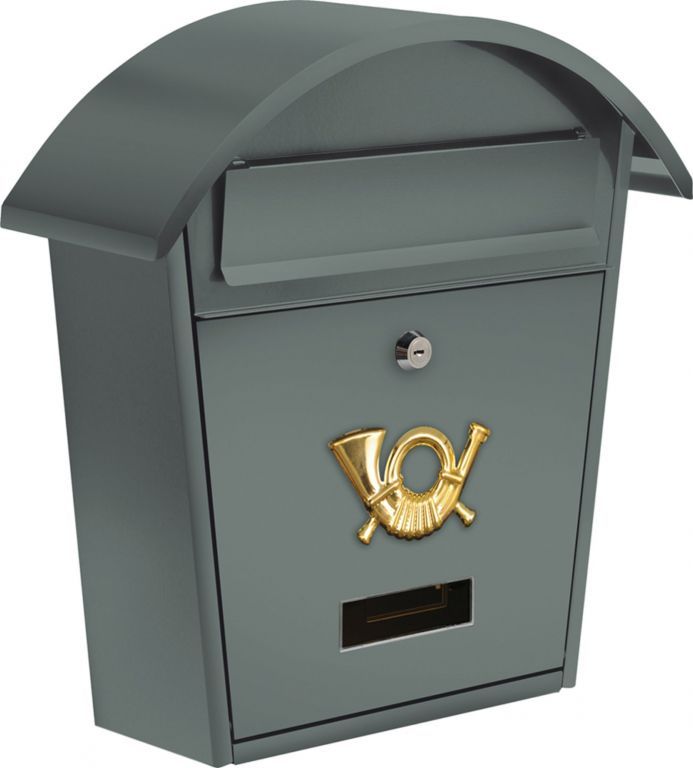 Domovní poštovní schránka nástěnná, galvanizace + práškový lak, oblá stříška, šedá, 38x32x10,5cm