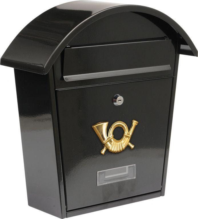 Domovní poštovní schránka nástěnná, galvanizace + práškový lak, oblá stříška, černá, 38x32x10,5cm