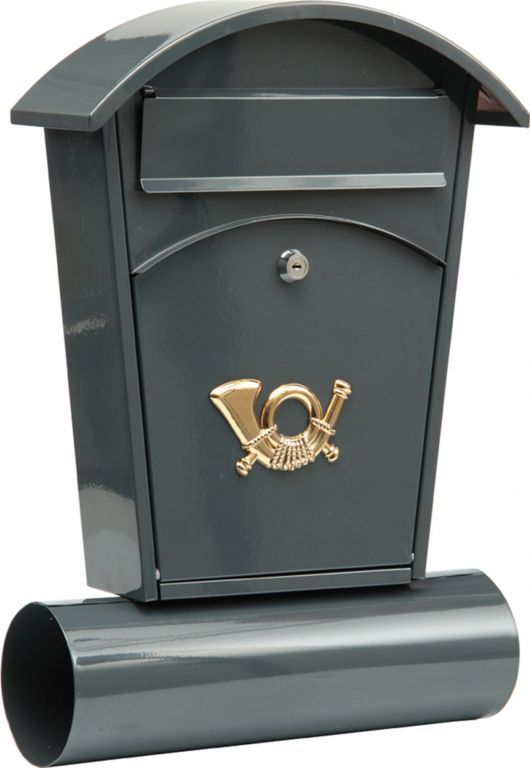 Nástěnná poštovní schránka ocelová + přihrádka na noviny, oblá stříška, šedá, 48x28x8cm
