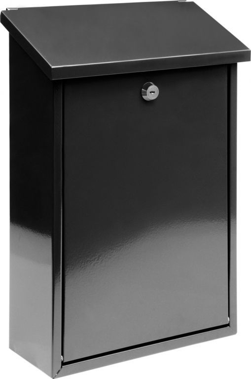 Uzamykatelná nástěnná poštovní schránka, zkosená odklopná horní část, černá, 40x25x10cm