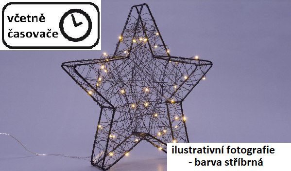 Osvětlená vánoční hvězda k postavení na parapet vnitřní, stříbrná, na baterie, 25 LED, 30 cm