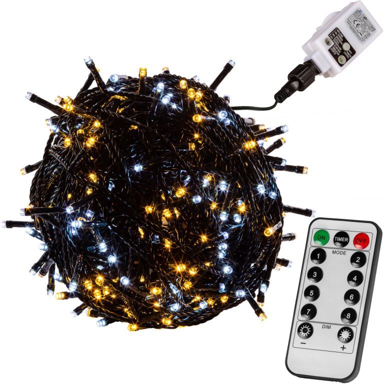 Venkovní vánoční řetěz z LED diod teple / studeně bílý, blikání / svícení, DO, 40 m