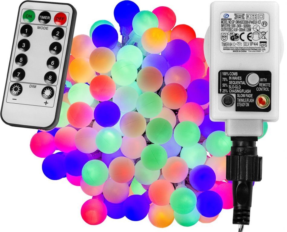 Vánoční / párty LED svítící řetěz s ovladačem, světelné funkce, časovač, barevný, 5 m
