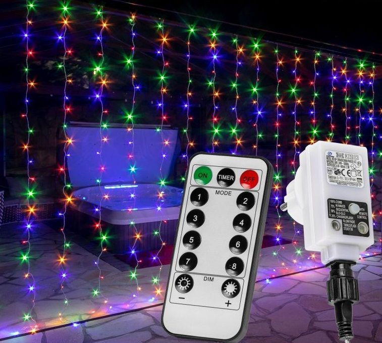 Vánoční svítící závěs venkovní / vnitřní s LED diodami, barevný, DO, blikající efekty, 6x3m