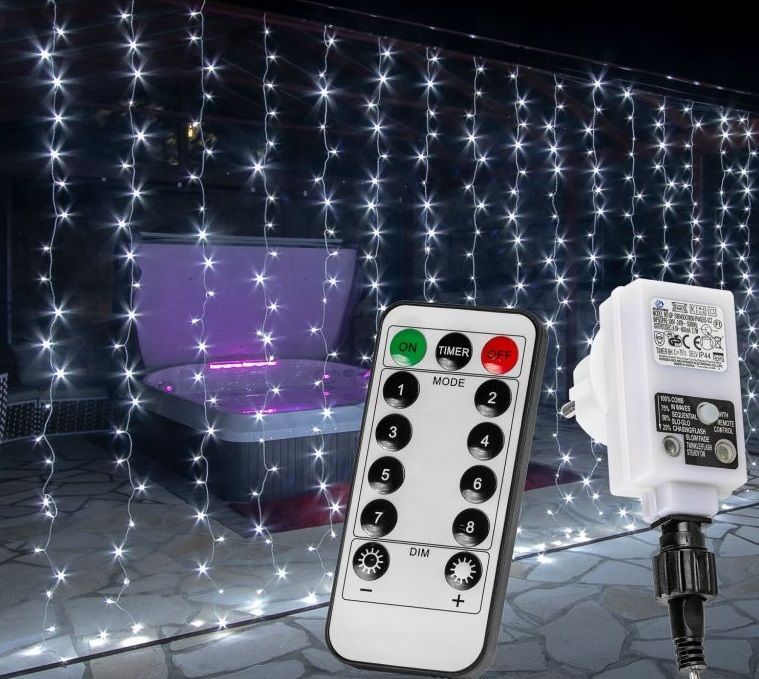 Vánoční svítící závěs venkovní / vnitřní s LED diodami, studená bílá, DO, blikající efekty, 6x3m