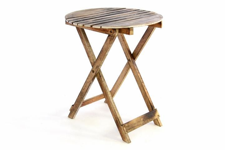Skládací balkonový stolek kulatý, opálený vzhled, průměr 50 cm