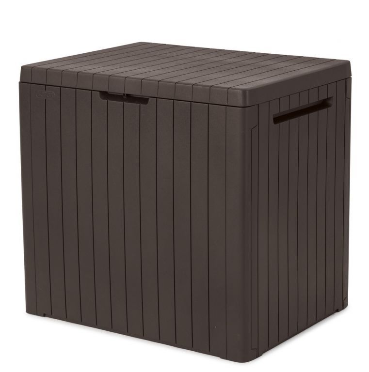 Malý plastový venkovní úložný box na polstry / nářadí, hnědý, 113 L, 55x58x44 cm
