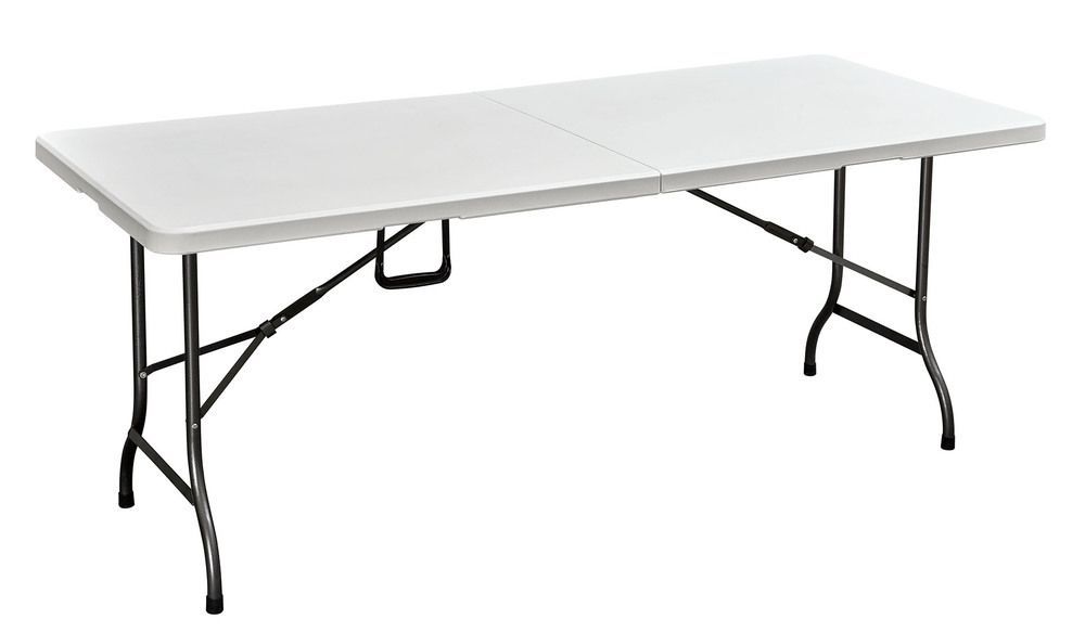 Skládací stůl venkovní + vnitřní, catering / pořádání akcí, kov + plast, bílý, 180 cm