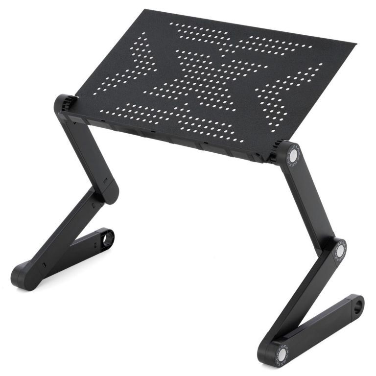 Polohovatelný stolek na notebook s odvětrávanou deskou, hliník, černý, 42x28 cm