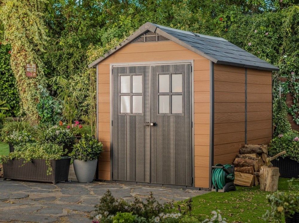 Luxusní zahraní domek / garáž pro zahradní techniku, imitace dřeva, 287x228x252 cm