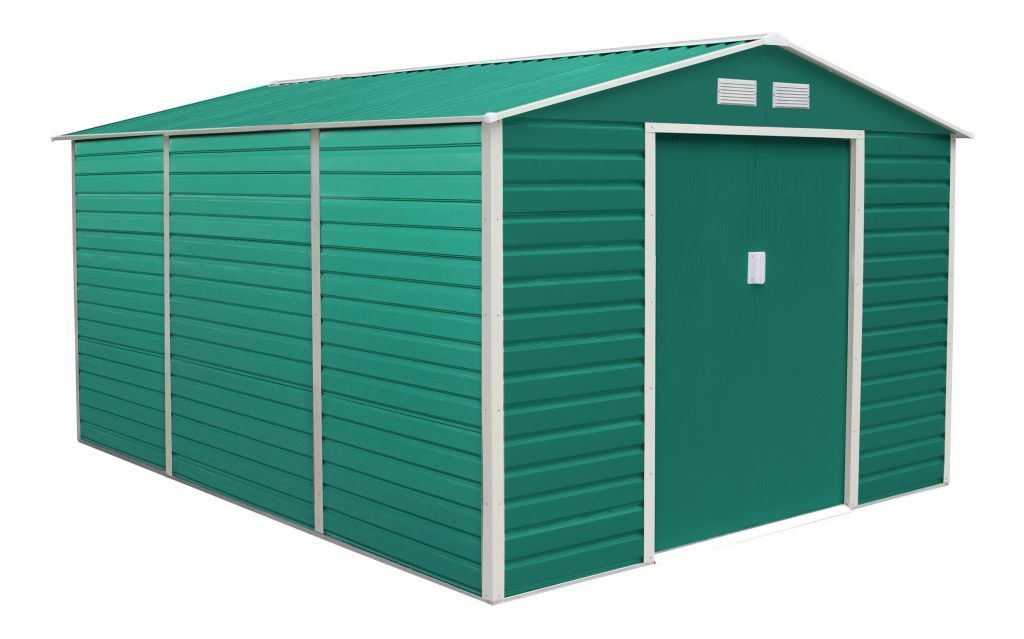 Velký plechový zahradní domek- garáž, zelený, 340x382x205 cm