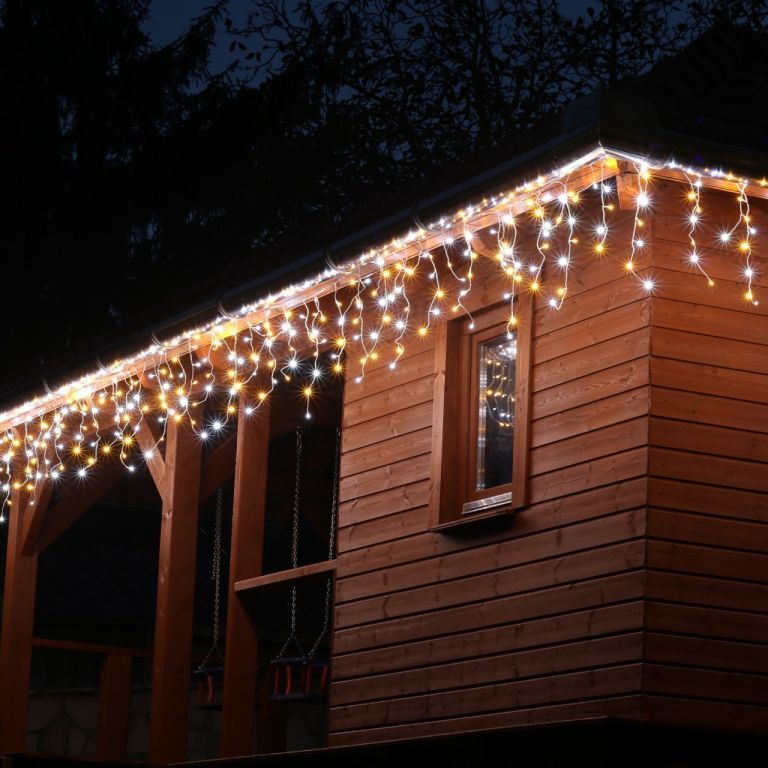 Vánoční světelný déšť LED na dům / do interiéru, voděodolný, tepl. / stud. bílá, DO, efekty, 10 m